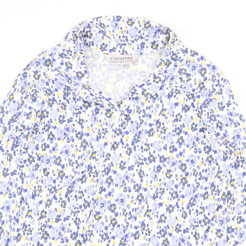 Country Collection Womens White Floral 100% Cotton Basic Blouse Size L Collared