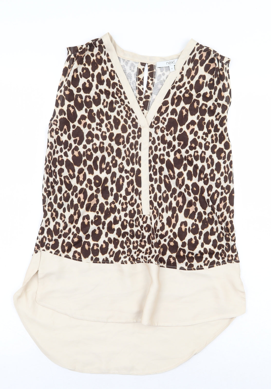 NEXT Womens Beige Animal Print Polyester Basic Blouse Size 8 V-Neck - Leopard Print