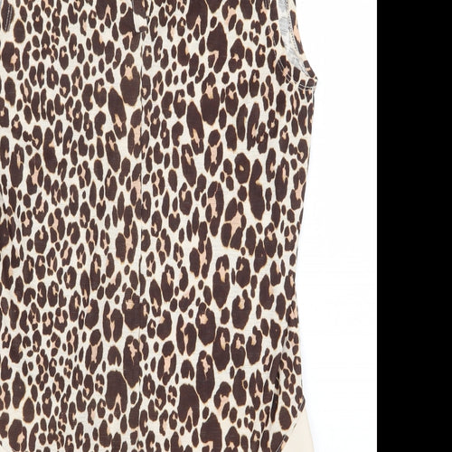 NEXT Womens Beige Animal Print Polyester Basic Blouse Size 8 V-Neck - Leopard Print