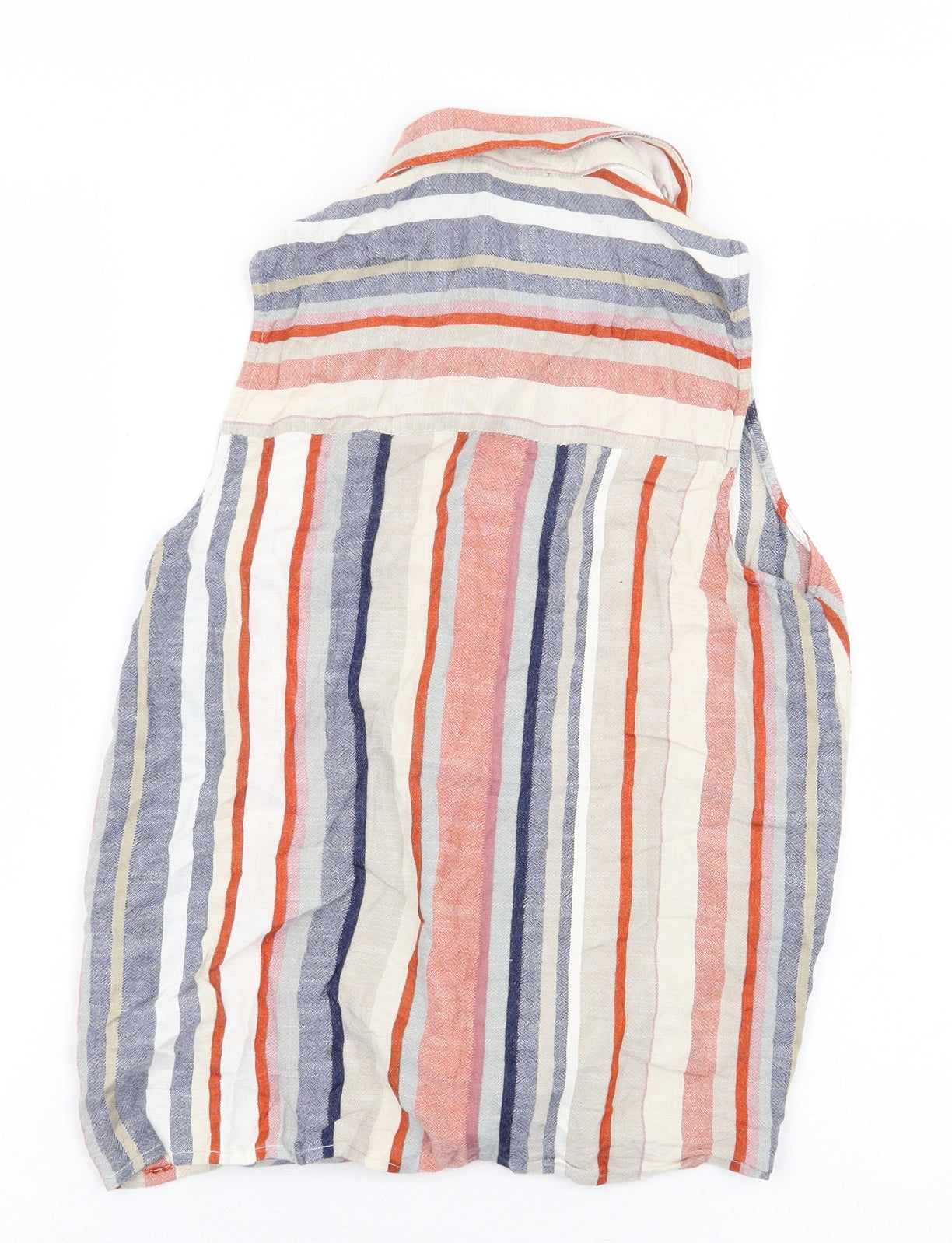 Warehouse Womens Multicoloured Striped Polyester Basic Button-Up Size 8 Collared - Tie Front