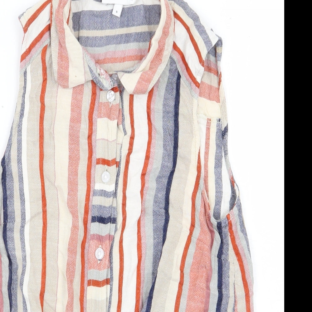 Warehouse Womens Multicoloured Striped Polyester Basic Button-Up Size 8 Collared - Tie Front
