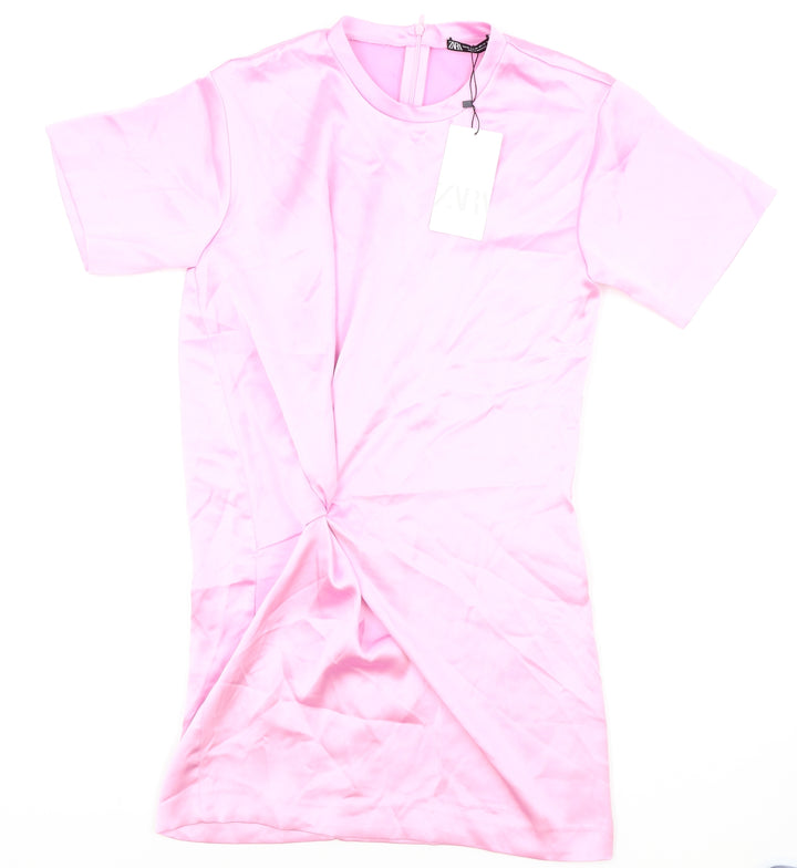 Zara Womens Pink Polyester T-Shirt Dress Size XS Round Neck Pullover