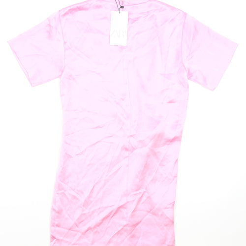 Zara Womens Pink Polyester T-Shirt Dress Size XS Round Neck Pullover