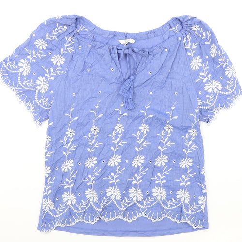 NEXT Womens Blue Floral 100% Cotton Basic Blouse Size 12 Off the Shoulder
