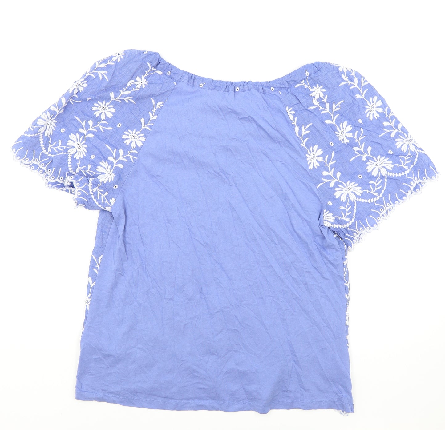 NEXT Womens Blue Floral 100% Cotton Basic Blouse Size 12 Off the Shoulder