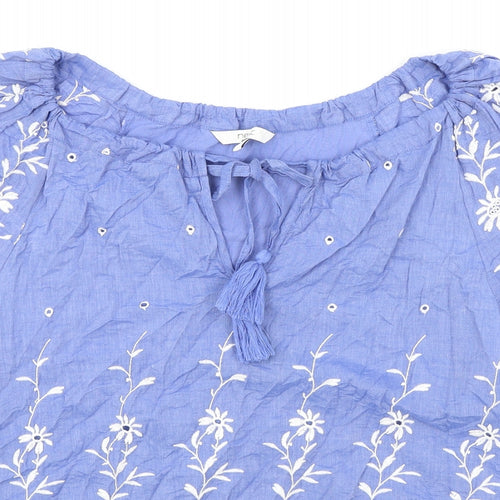 NEXT Womens Blue Floral 100% Cotton Basic Blouse Size 12 Off the Shoulder