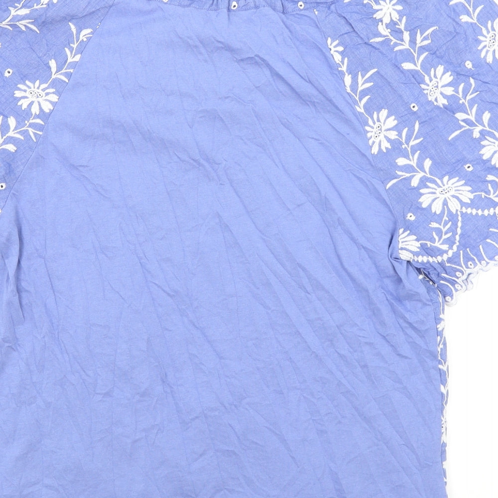 NEXT Womens Blue Floral 100% Cotton Basic Blouse Size 12 Off the Shoulder
