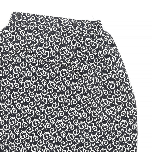 Choices Womens Black Geometric Polyester Wrap Skirt Size 10 Button