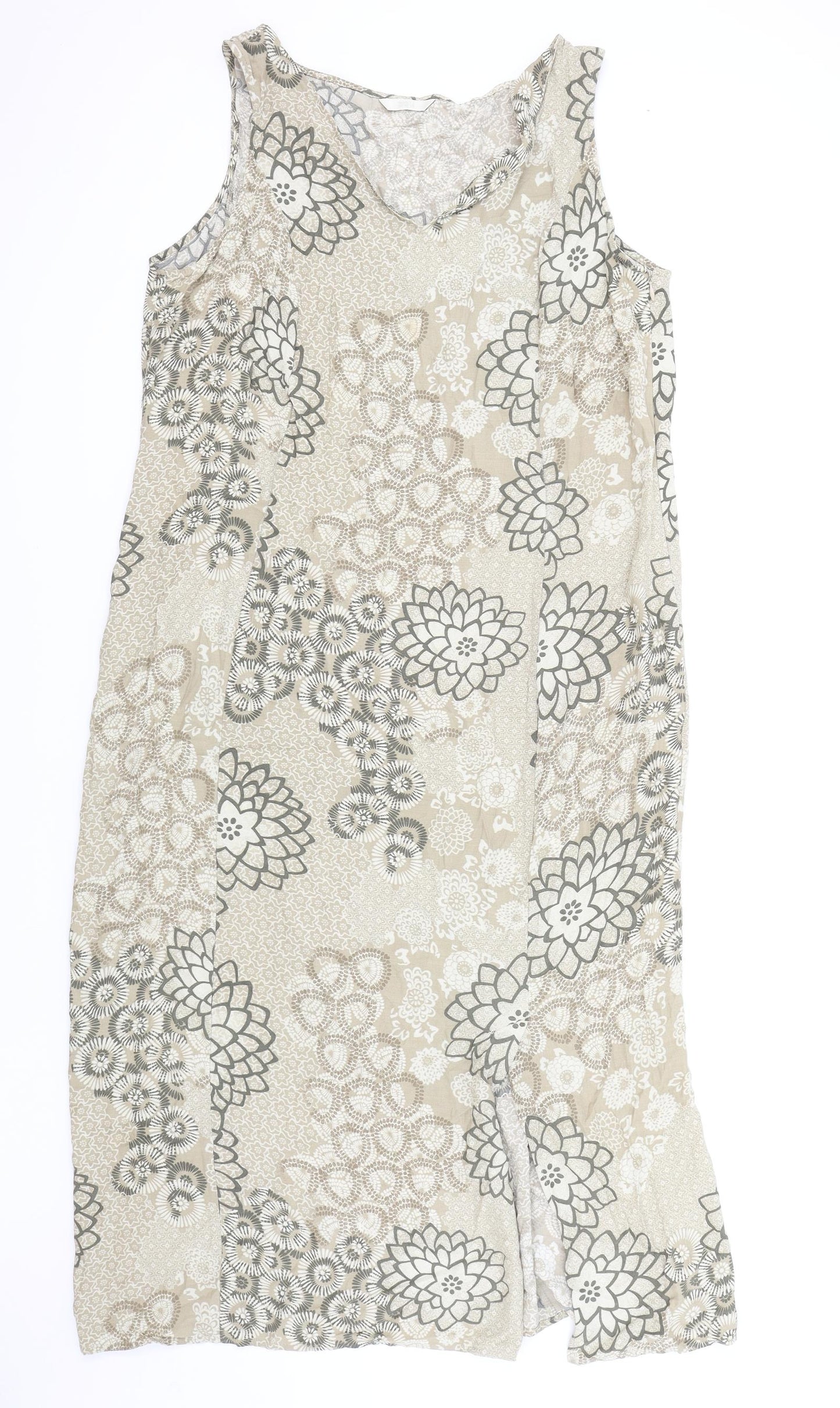 Marks and Spencer Womens Brown Floral Polyester Tank Dress One Size V-Neck Zip