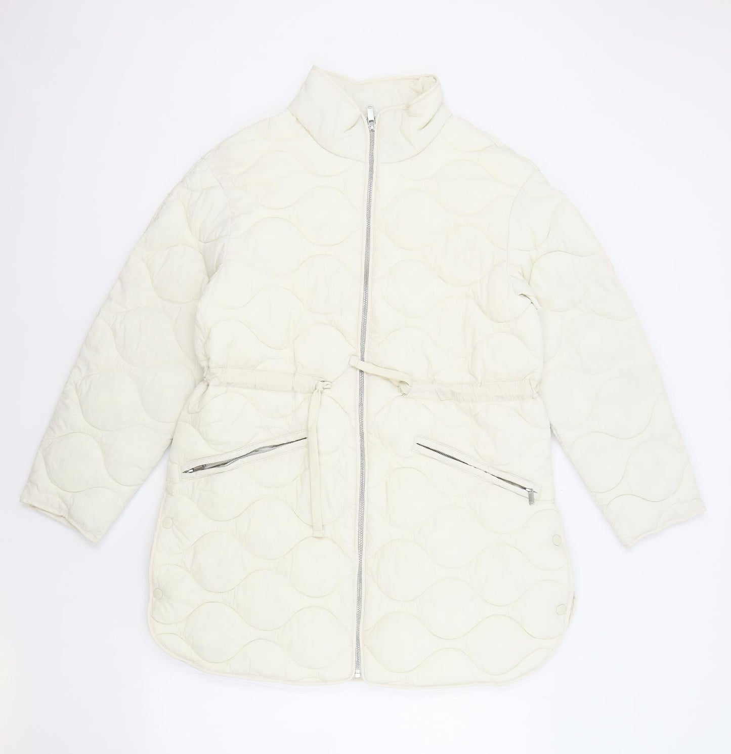 Marks and Spencer Womens Ivory Geometric Puffer Jacket Coat Size 12 Zip