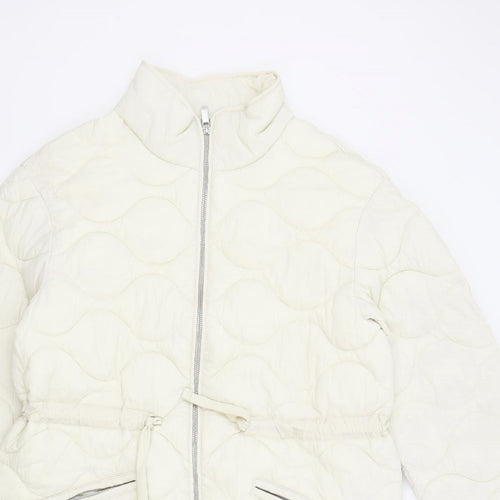 Marks and Spencer Womens Ivory Geometric Puffer Jacket Coat Size 12 Zip