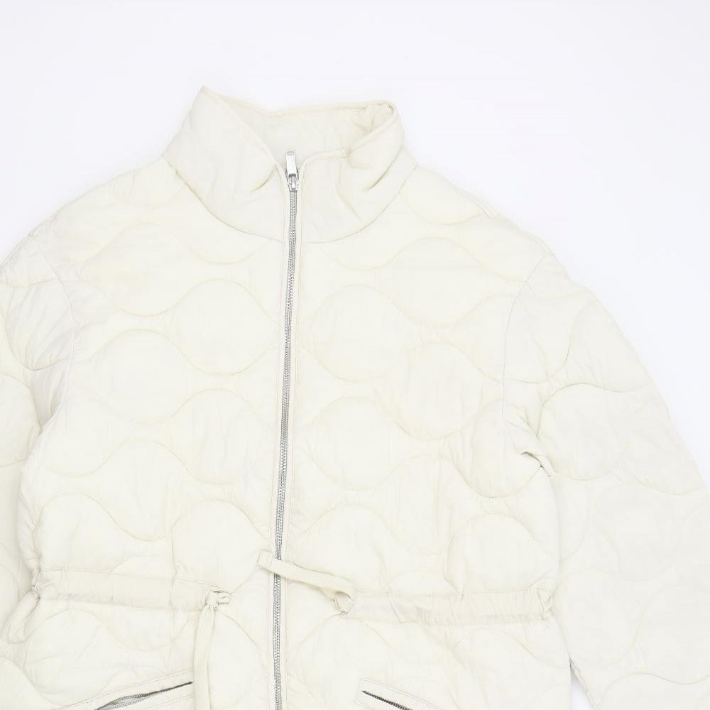 Marks and Spencer Womens Ivory Geometric Puffer Jacket Coat Size 12 Zip
