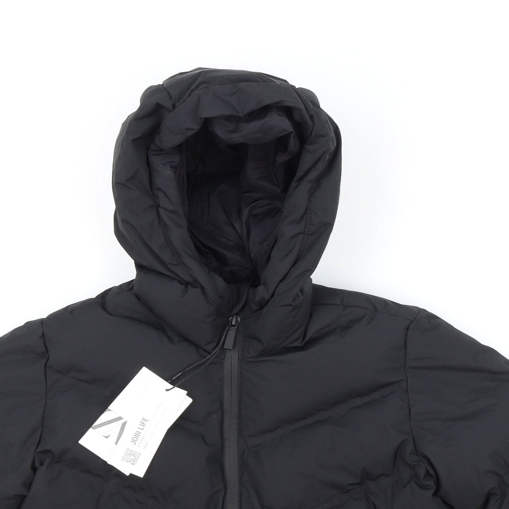 Zara Womens Black Puffer Jacket Coat Size 6 Zip