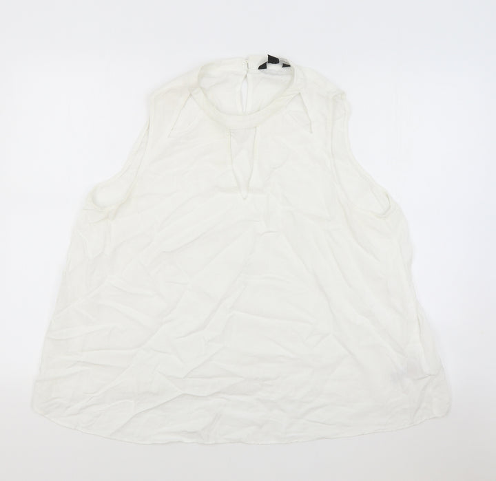 New Look Womens White Viscose Basic Tank Size 16 Boat Neck