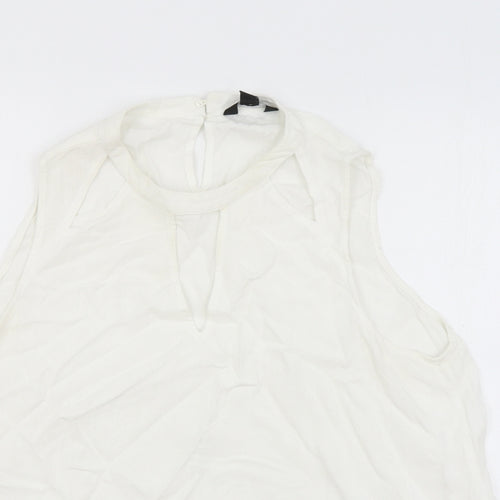 New Look Womens White Viscose Basic Tank Size 16 Boat Neck