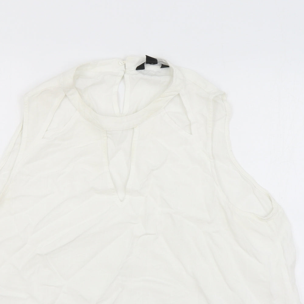 New Look Womens White Viscose Basic Tank Size 16 Boat Neck