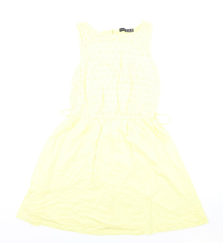 Atmosphere Womens Yellow Cotton Fit & Flare Size 12 Round Neck Button - Lace Detail