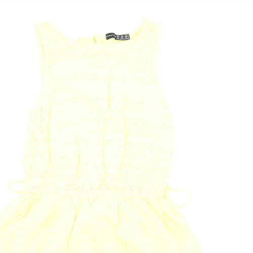 Atmosphere Womens Yellow Cotton Fit & Flare Size 12 Round Neck Button - Lace Detail