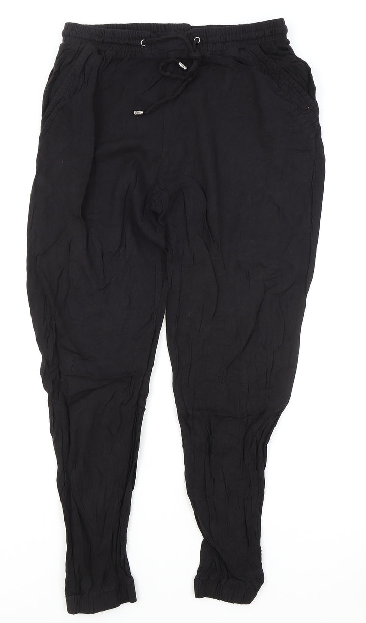 New Look Womens Black Polyester Bloomer Trousers Size 12 L25 in Regular Drawstring