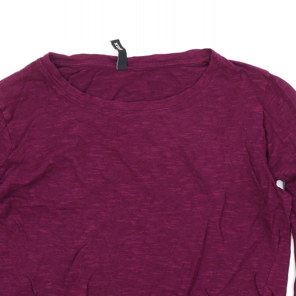 Max Womens Purple Polyester Basic T-Shirt Size 16 Round Neck