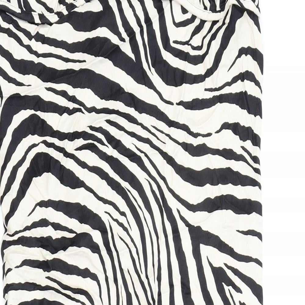 Primark Womens White Animal Print Viscose Slip Dress Size 16 Cowl Neck Zip - Zebra Print