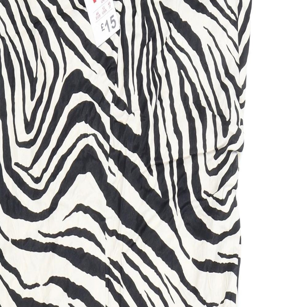 Primark Womens White Animal Print Viscose Slip Dress Size 16 Cowl Neck Zip - Zebra Print