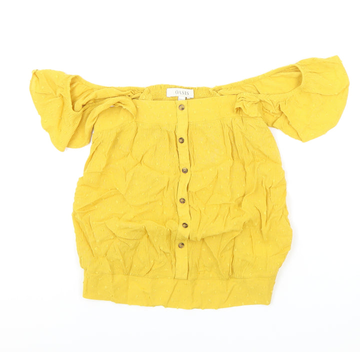 Oasis Womens Yellow Viscose Basic Blouse Size 8 Off the Shoulder