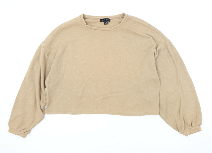 New Look Womens Beige Round Neck Cotton Pullover Jumper Size M