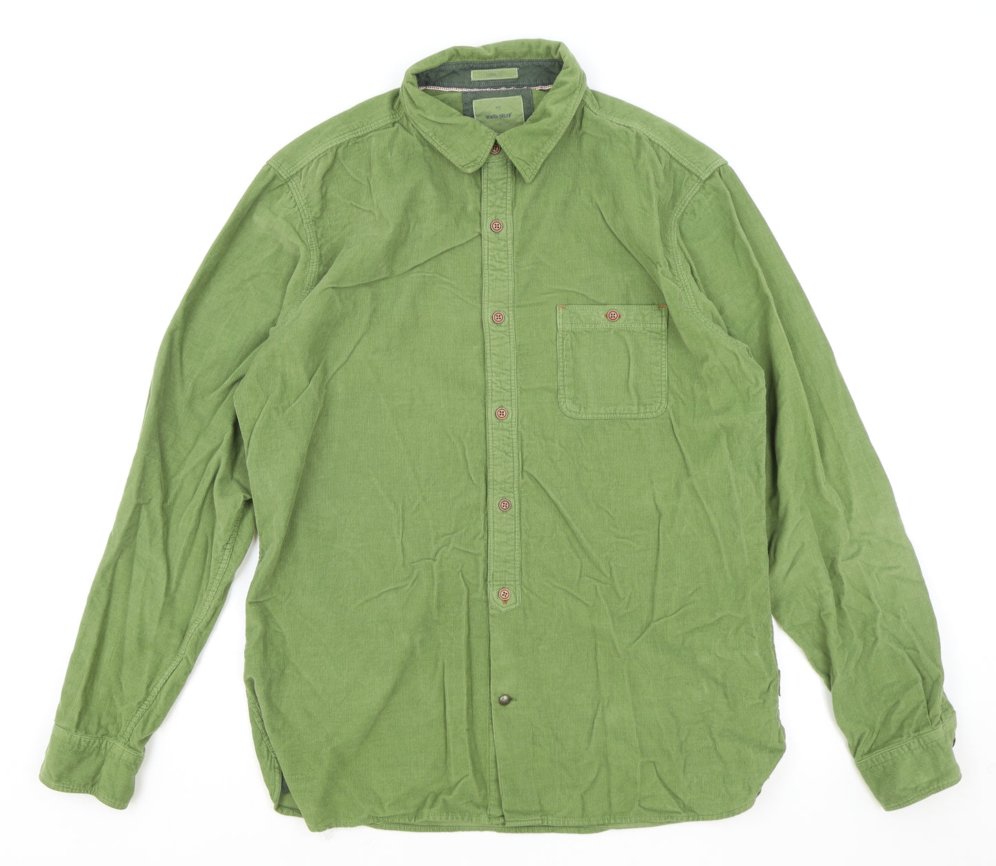 White Stuff Mens Green Cotton Button-Up Size M Collared Button