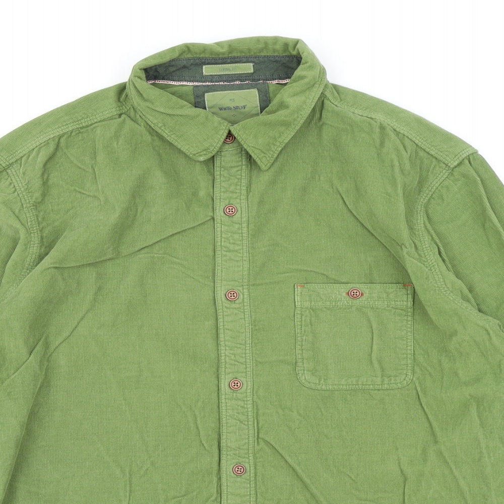 White Stuff Mens Green Cotton Button-Up Size M Collared Button