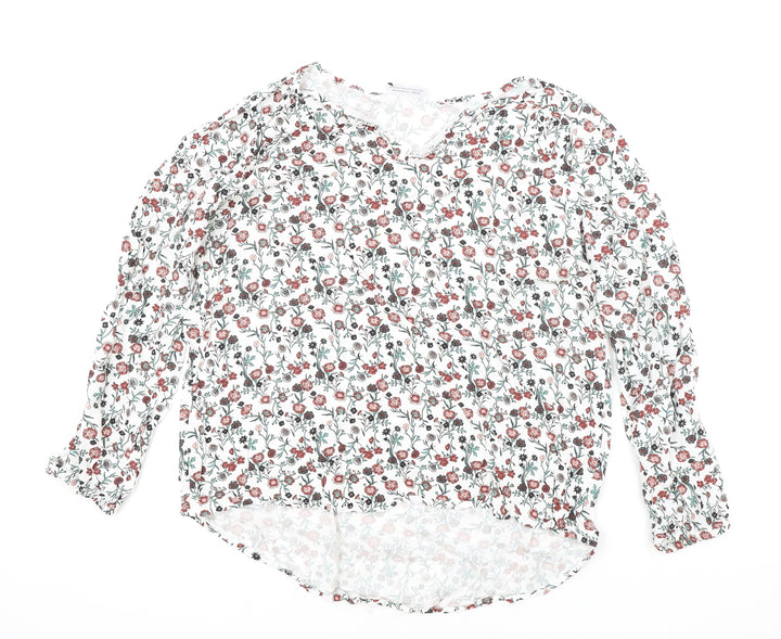 Gina Womens White Floral Viscose Basic Blouse Size 44 Boat Neck