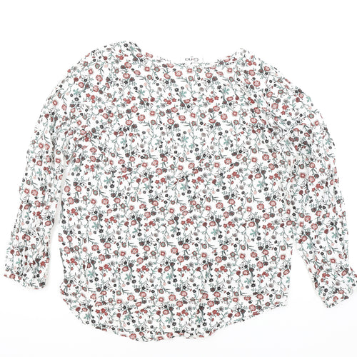 Gina Womens White Floral Viscose Basic Blouse Size 44 Boat Neck