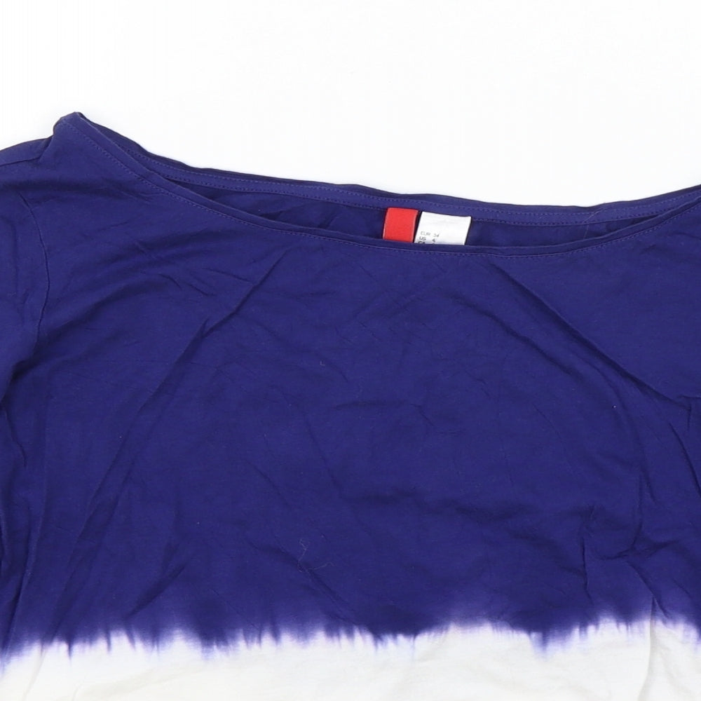 H&M Womens Multicoloured Colourblock Cotton Basic T-Shirt Size 8 Boat Neck - Tie Dye