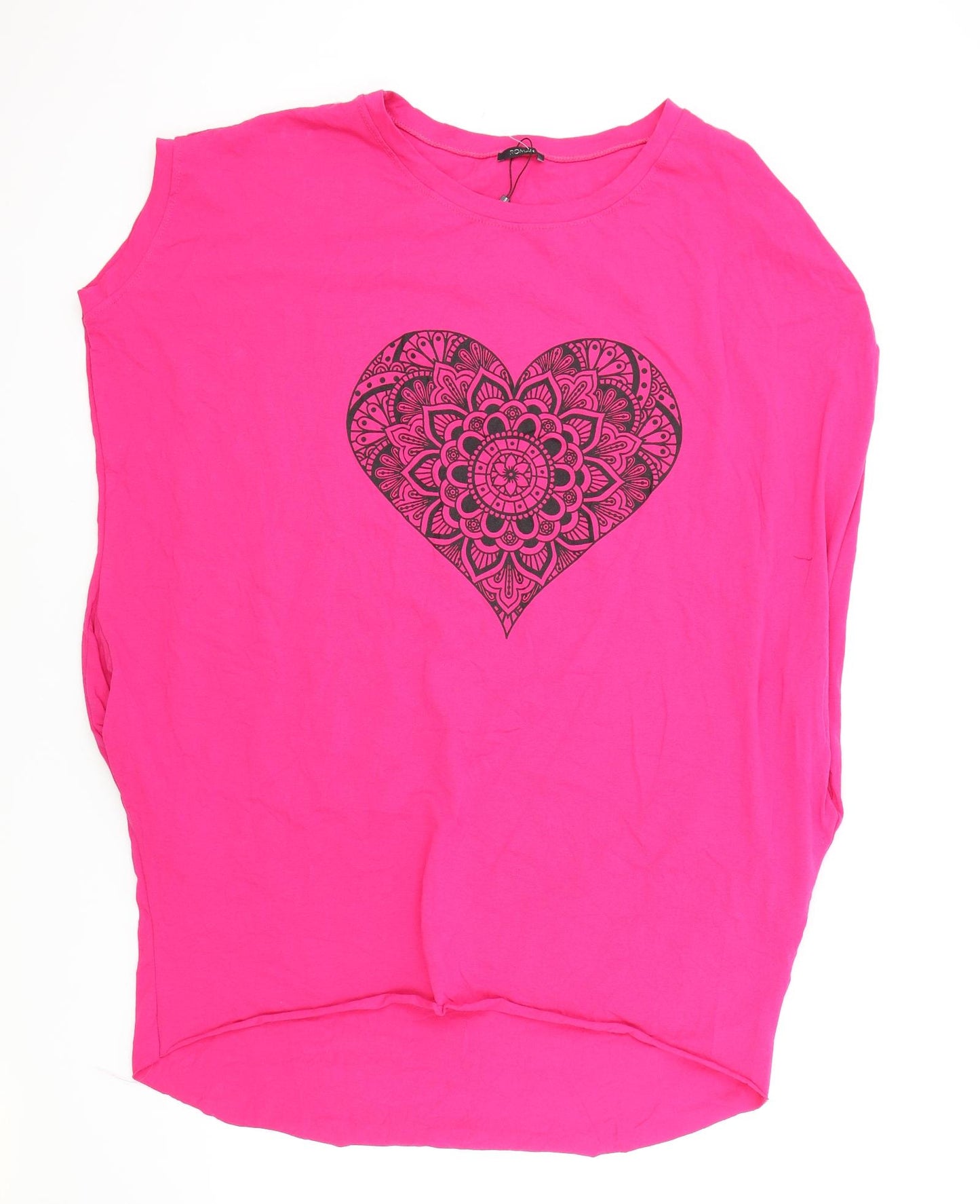 Roman Womens Pink Cotton Basic T-Shirt One Size Round Neck - Mandala Heart