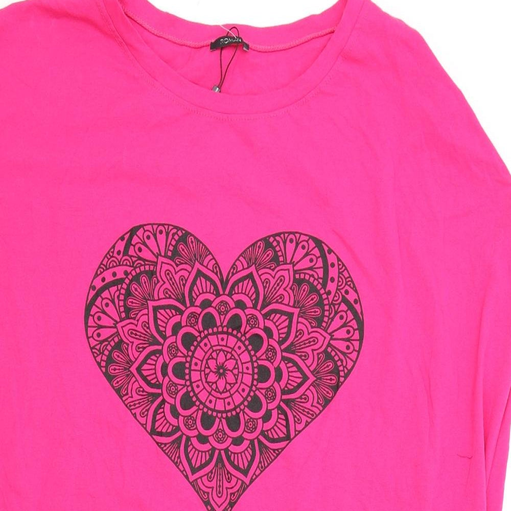 Roman Womens Pink Cotton Basic T-Shirt One Size Round Neck - Mandala Heart