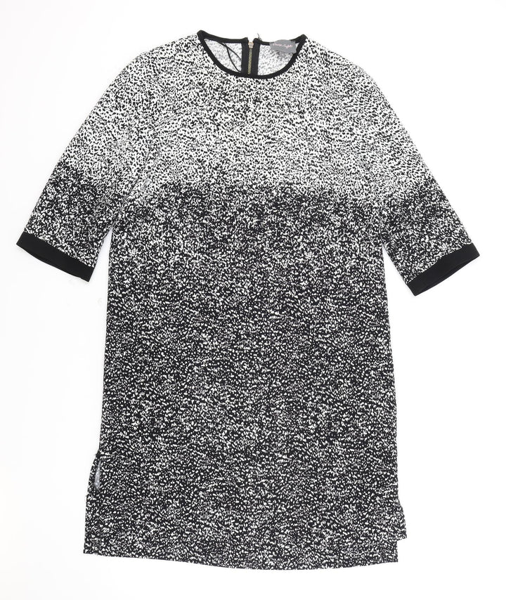 Phase Eight Womens White Geometric Polyester T-Shirt Dress Size 10 Round Neck Zip