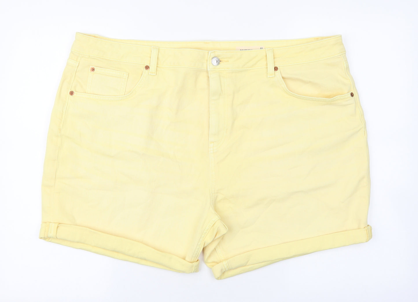 Marks and Spencer Womens Yellow Cotton Boyfriend Shorts Size 20 L5 in Regular Zip