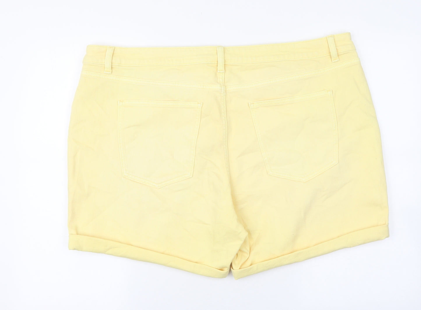 Marks and Spencer Womens Yellow Cotton Boyfriend Shorts Size 20 L5 in Regular Zip
