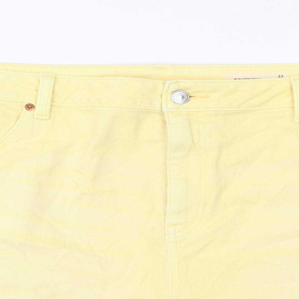 Marks and Spencer Womens Yellow Cotton Boyfriend Shorts Size 20 L5 in Regular Zip
