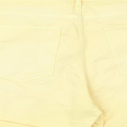 Marks and Spencer Womens Yellow Cotton Boyfriend Shorts Size 20 L5 in Regular Zip