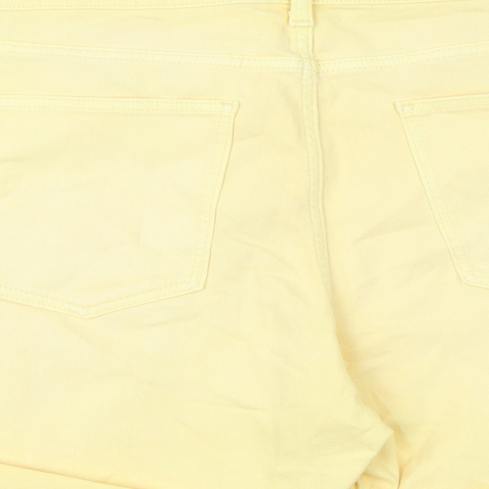 Marks and Spencer Womens Yellow Cotton Boyfriend Shorts Size 20 L5 in Regular Zip