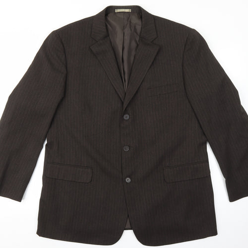 Taylor & Wright Mens Brown Striped Polyester Jacket Suit Jacket Size 46 - Padded Shoulders