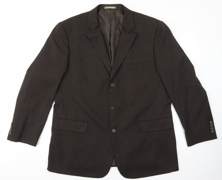 Taylor & Wright Mens Brown Striped Polyester Jacket Suit Jacket Size 46 - Padded Shoulders