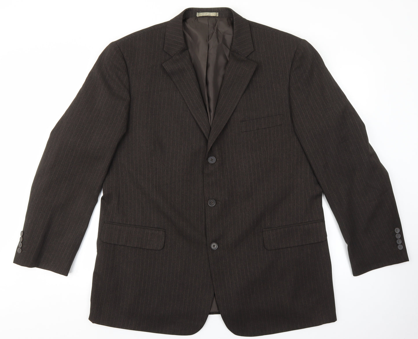 Taylor & Wright Mens Brown Striped Polyester Jacket Suit Jacket Size 46 - Padded Shoulders