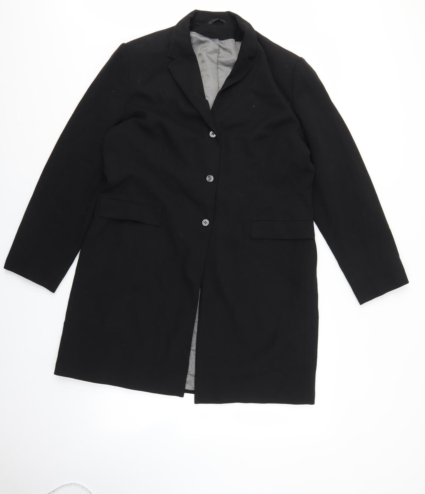 NEXT Womens Black Overcoat Coat Size 16 Button