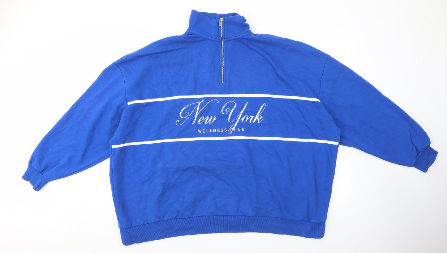 Primark Womens Blue Cotton Pullover Sweatshirt Size 2XL Zip - New York