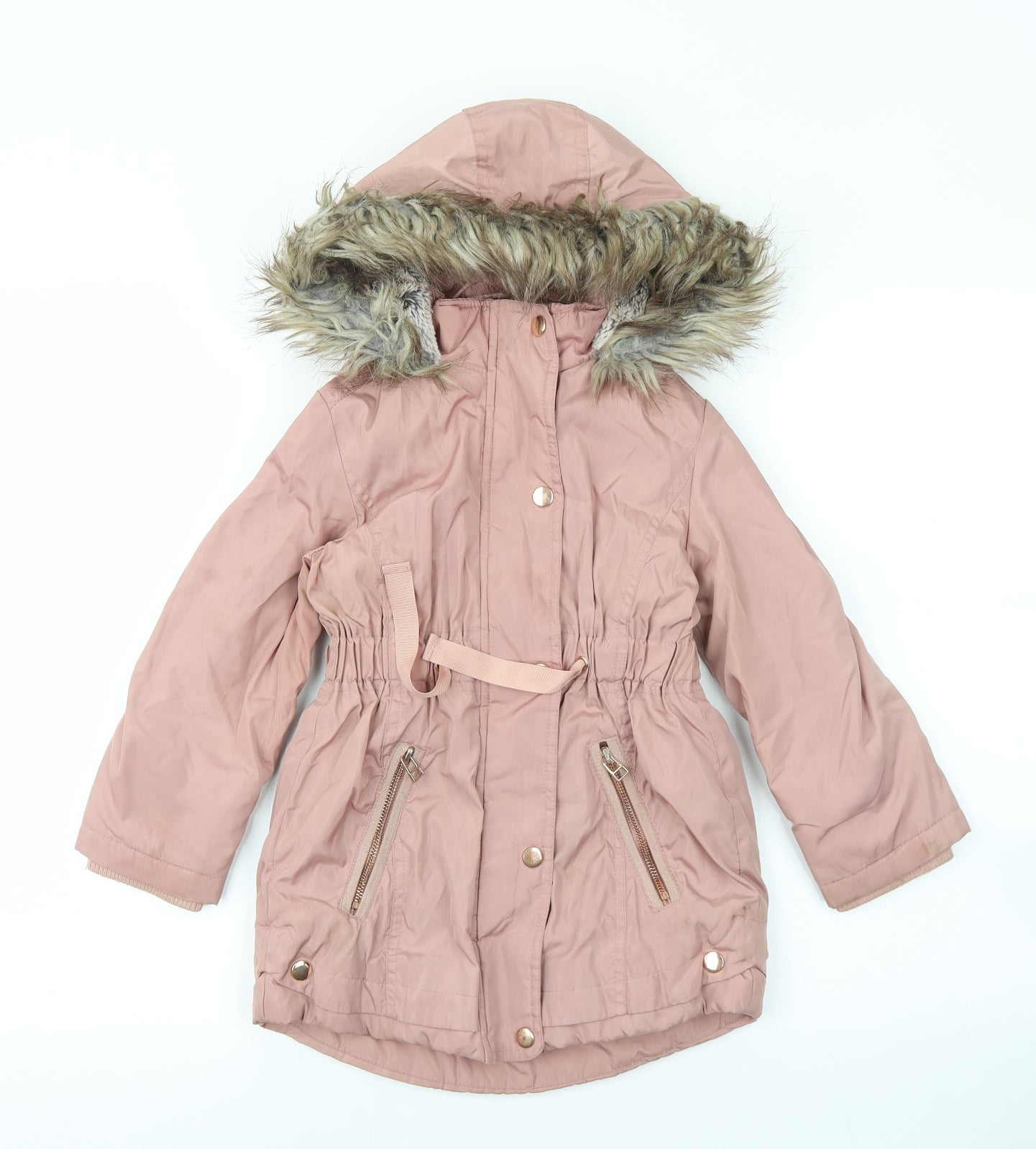 TU Girls Pink Parka Coat Size 5-6 Years Tie
