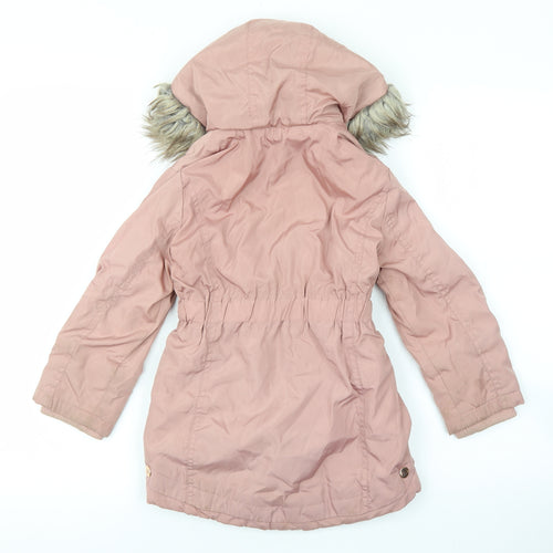TU Girls Pink Parka Coat Size 5-6 Years Tie