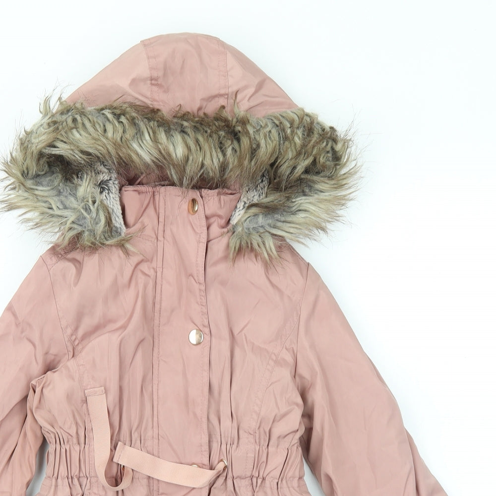 TU Girls Pink Parka Coat Size 5-6 Years Tie