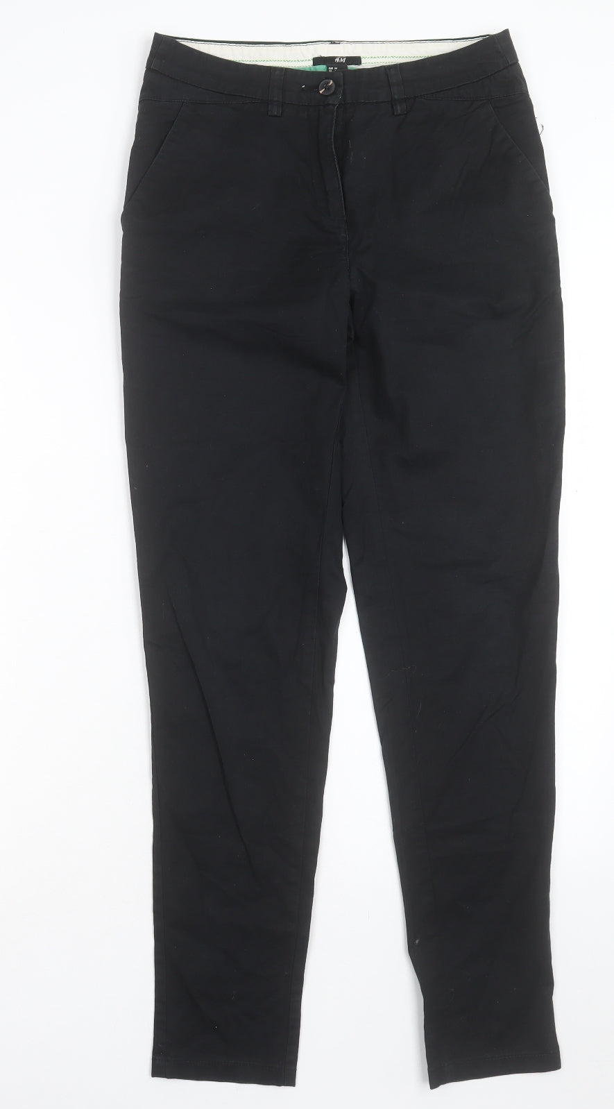 H&M Womens Black Cotton Chino Trousers Size 6 L30 in Regular Button